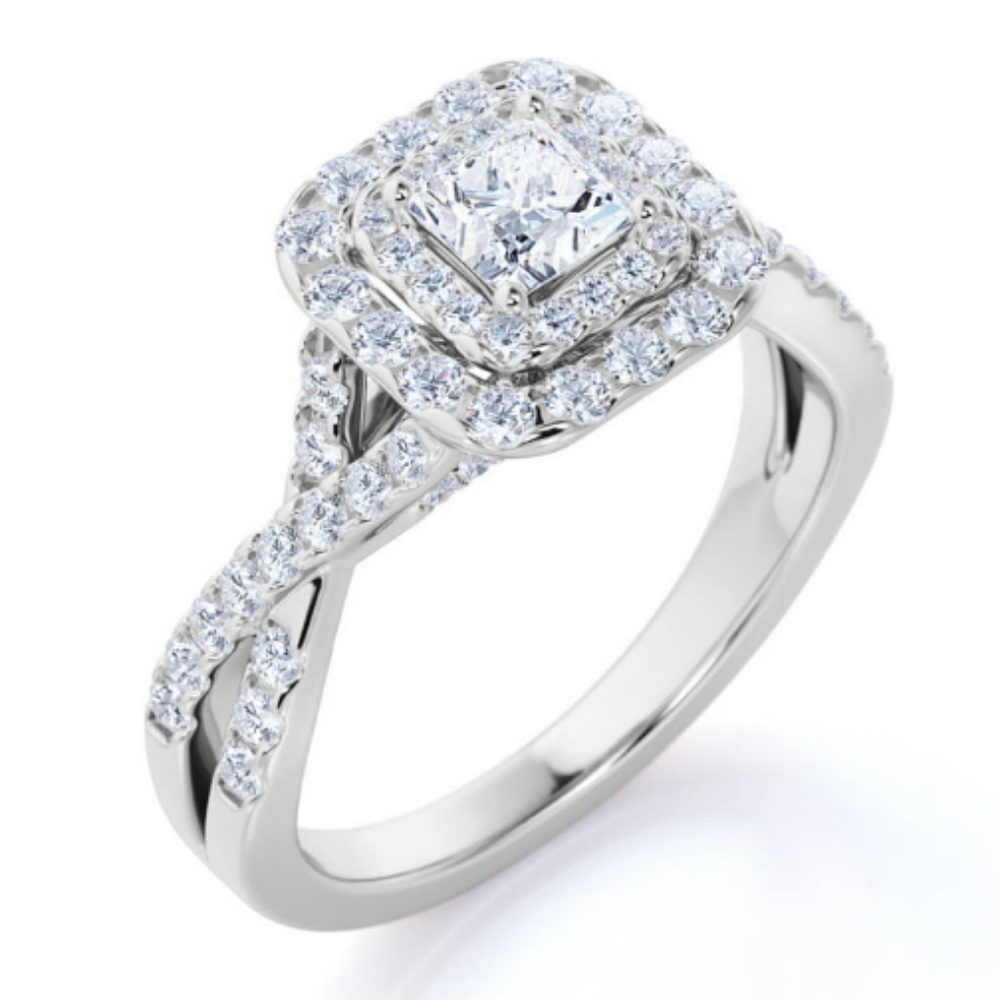 Very beautiful high quality princess cut moissanite engagement bridal ring set